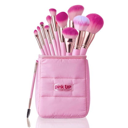 Cosmetiquera Puffer con Set de brochas 12 pzs - Pink Up